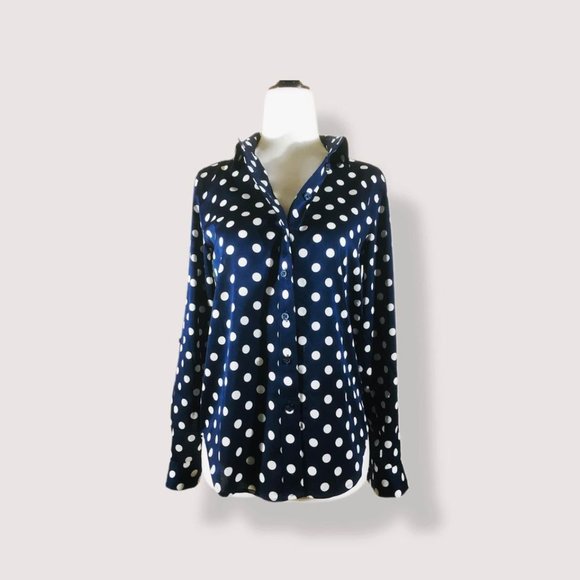 Ann Taylor Polka Dot Blouse, Royal Blue, Petite XS - Picture 6 of 6
